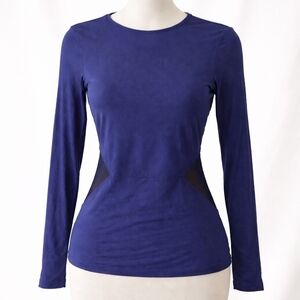 Karma Deep Blue Athleisure Long Sleeve Top | Mesh Side Panels | Small